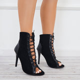 Mollyshoe Black Peep Toe High Heel Sandals Lace Up Ankle Boots Party Shoes