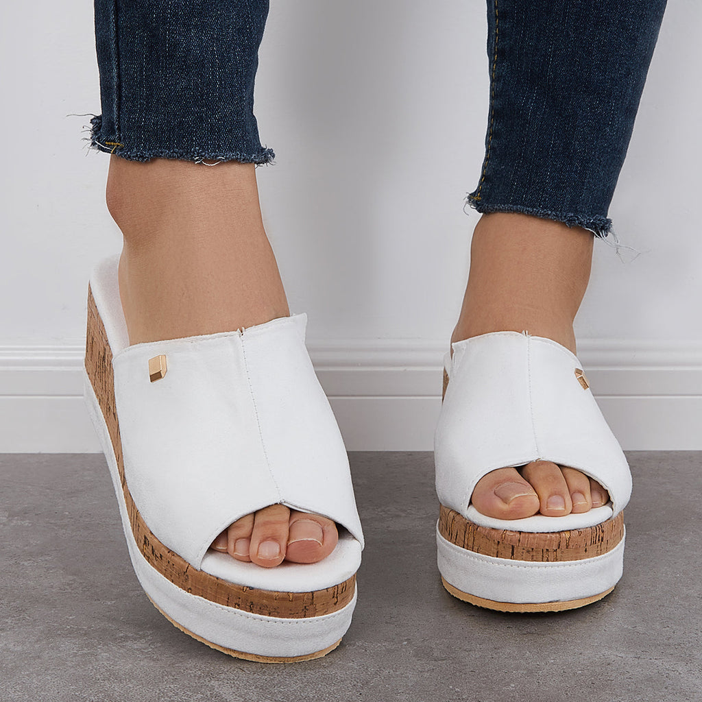 Mollyshoe Comfortable Cork Footbed Slip-on Sandals Platform Wedge Slippers