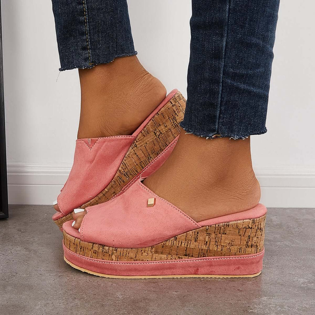 Mollyshoe Comfortable Cork Footbed Slip-on Sandals Platform Wedge Slippers
