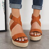Mollyshoe Criss-Cross Ankle Strap Espadrille Wedge Platform Sandals