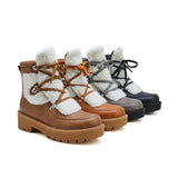 Mollyshoe Women's Faux Shearling Stiching Lace Up Snow Boots
