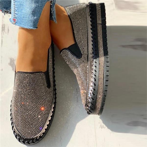 Mollyshoe Women Casual Fashion Rhinestone Slip-on Sneakers