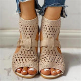 Mollyshoe Studded Hollow Out Peep Toe Buckled Sandals