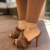 Mollyshoe Suede Fashion Fur High Heel Sandals