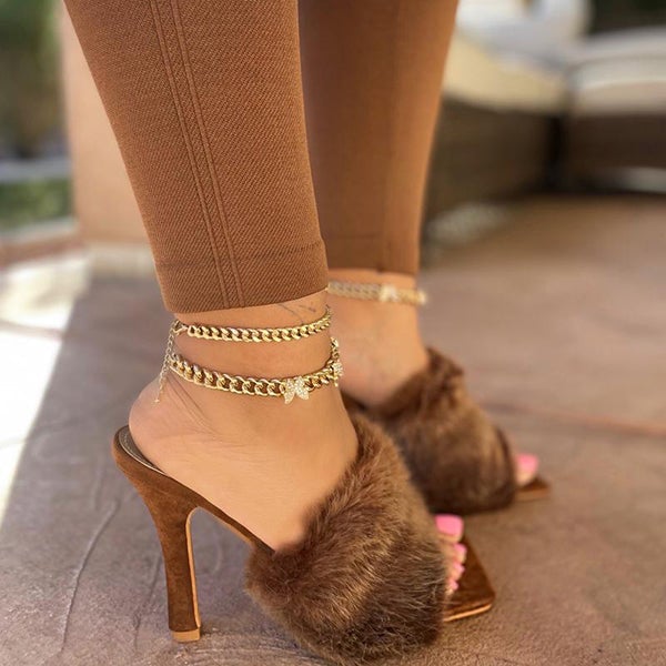 Mollyshoe Suede Fashion Fur High Heel Sandals