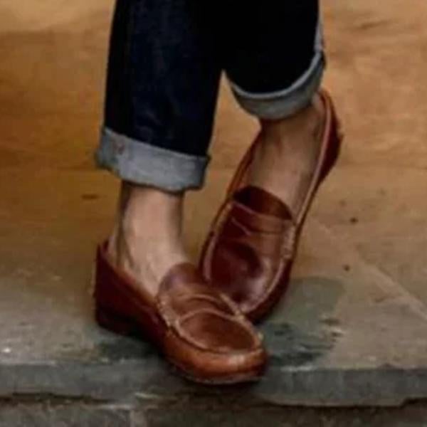 Mollyshoe Women Vintage Slip On Loafers Low Heel Pu Leather Loafers