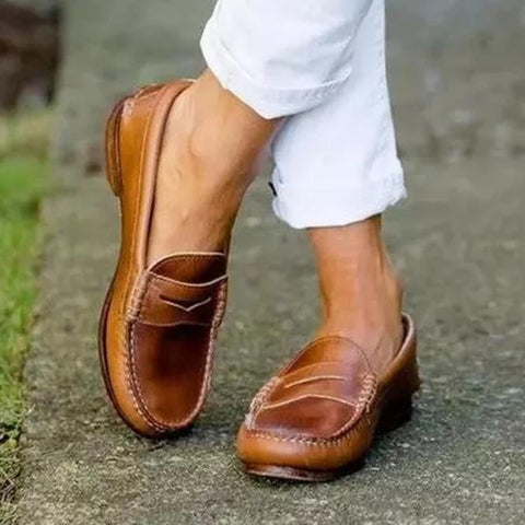 Mollyshoe Women Vintage Slip On Loafers Low Heel Pu Leather Loafers