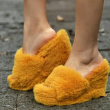Mollyshoe Chic Fur Platform Wedge Slippers