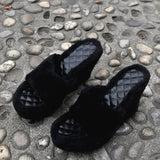 Mollyshoe Chic Fur Platform Wedge Slippers