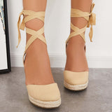 Mollyshoe Lace up Espadrille Wedges Platform Heel Singback Sandals