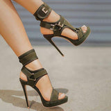 Mollyshoe Stylish Buckle Ankle-Wrap Stiletto High Heels