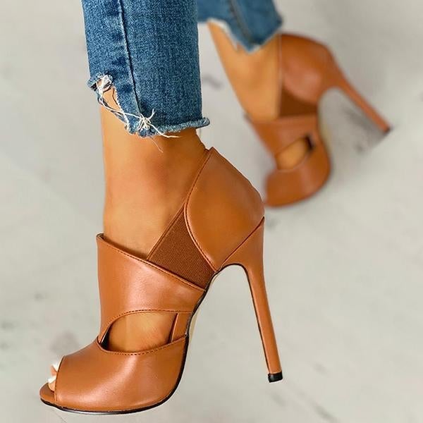 Mollyshoe Solid Hollow Out Design Peep Toe Thin Heels
