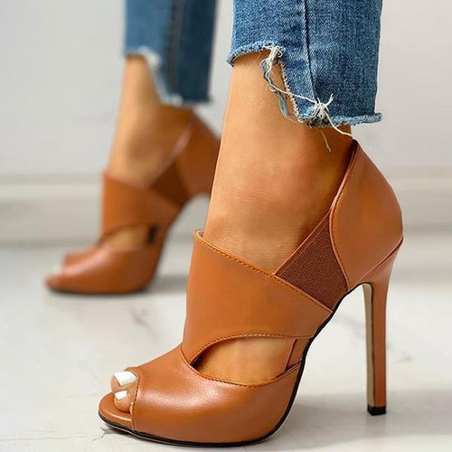 Antonio Melani brown leather upper open-toe heels,... - Depop