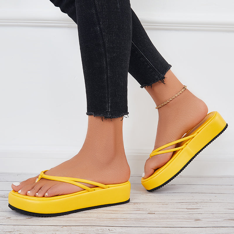 Mollyshoe Platform Thong Slides Sandals Round Toe Flip Flop Slippers