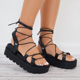 Mollyshoe Summer Lace Up Strappy Sandals Open Toe Chunky Sole Sandals