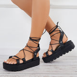 Mollyshoe Summer Lace Up Strappy Sandals Open Toe Chunky Sole Sandals