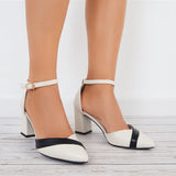 Mollyshoe Women Mary Jane Pumps Pointed Toe Ankle Strap Buckle Chunky Block Heels
