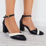 Mollyshoe Women Mary Jane Pumps Pointed Toe Ankle Strap Buckle Chunky Block Heels