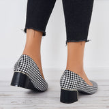 Mollyshoe Plaid Chunky Block Low Heel Pumps Square Toe Office Shoes