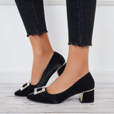 Mollyshoe Buckle Block Low Heel Pumps Pointed Toe Solid Color Office Shoes