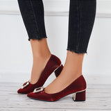 Mollyshoe Buckle Block Low Heel Pumps Pointed Toe Solid Color Office Shoes