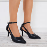 Mollyshoe Cutout High Heels Strappy Stilettos Pointed Toe Ankle Strap Pumps