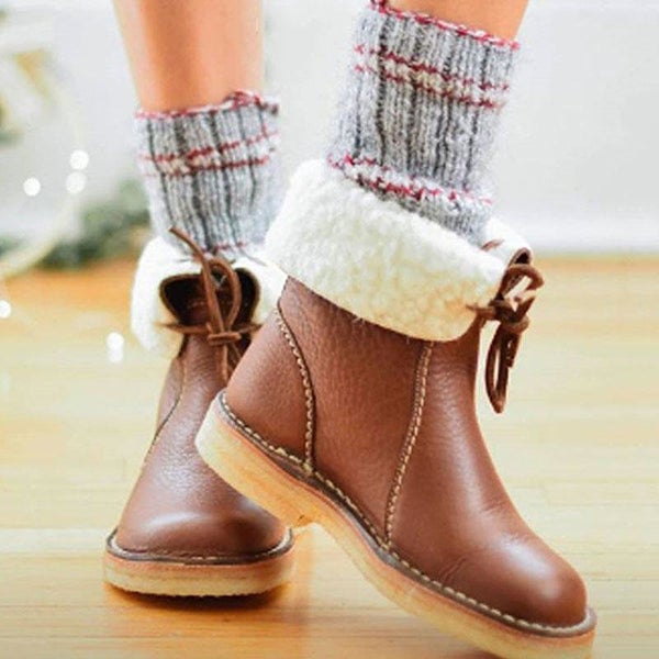 Mollyshoe Women Winter Vintage Boots Warm Unisex Lace-up Shoes