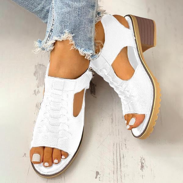 Mollyshoe Peep Toe Cutout Zipper Chunky Heeled Sandals