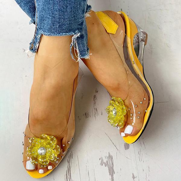 Mollyshoe Studded Flower Design Transparent Wedge Sandals
