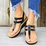 Mollyshoe Adjustable Buckle T-Strap Wedge Sandals