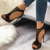 Mollyshoe Open Toe Cutout Lace Thin Heel Sandals