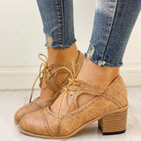 Mollyshoe Lace-Up Cut Out Chunky Heels