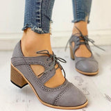 Mollyshoe Lace-Up Cut Out Chunky Heels