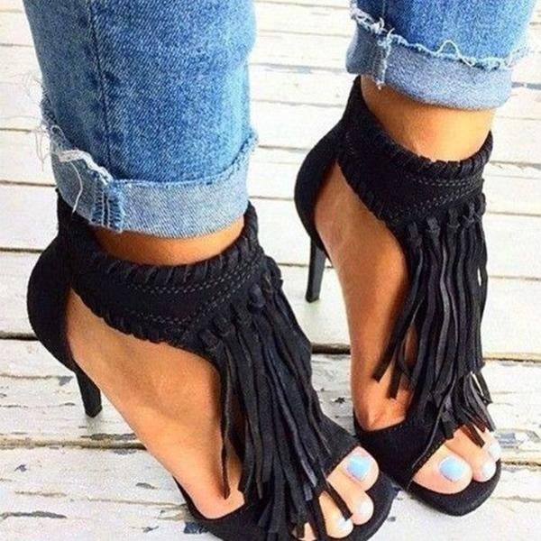 Mollyshoe Fashion Open Toe Tassels Ankle Ladies Sandals
