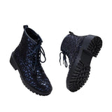 Mollyshoe Women Sexy Sequin Lace-Up Ankle Chunky Heel Boots
