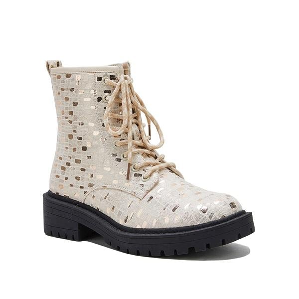 Mollyshoe Women Sexy Sequin Lace-Up Ankle Chunky Heel Boots