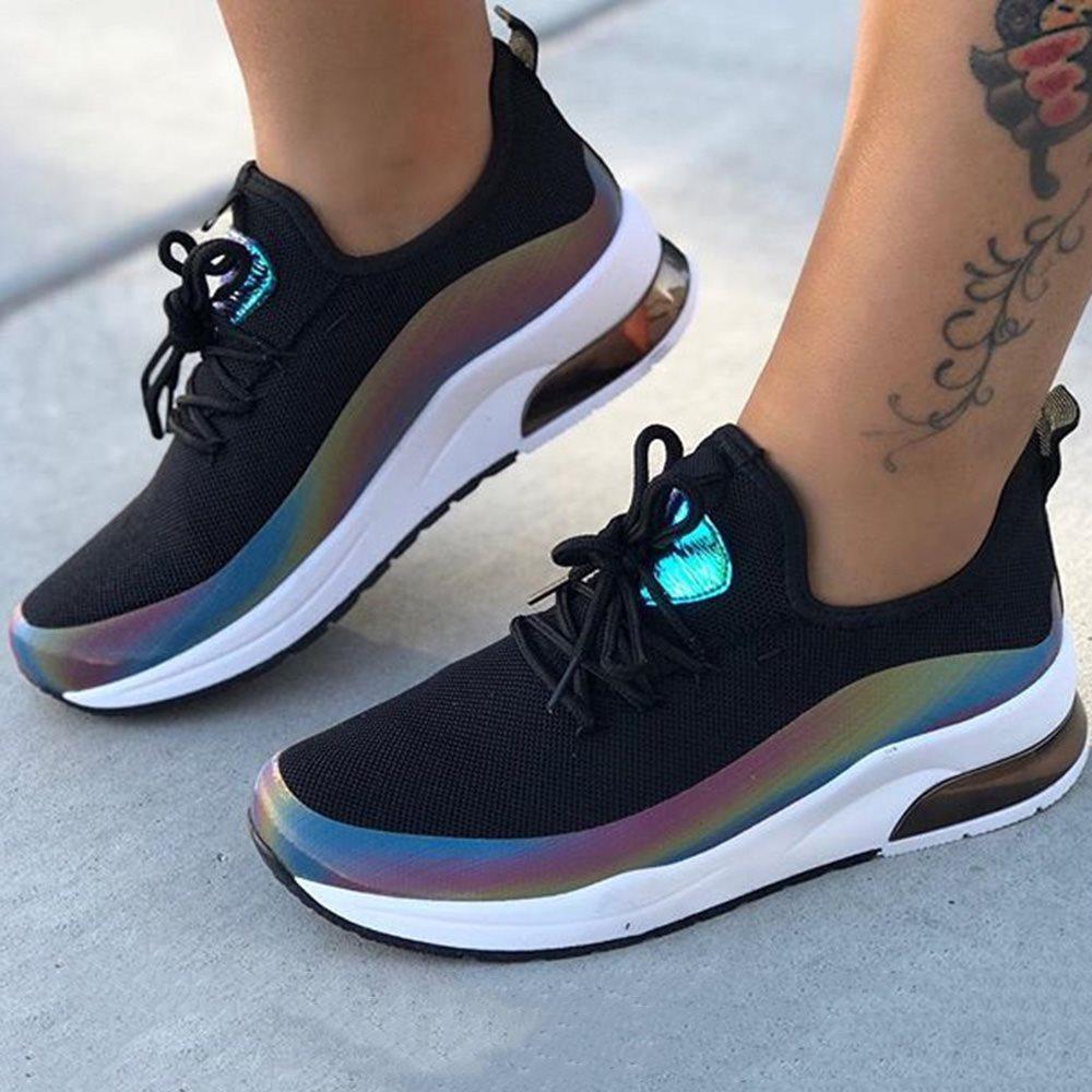 Mollyshoe Lace-Up Round Toe Low-Cut Upper Color Block Sneakers
