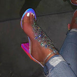 Mollyshoe Line-Style Buckle Open Toe Chunky Covering Casual Rhinestone heels