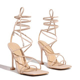 Mollyshoe Around-The-Ankle Lace-Up Closure Open Squared Toe Heels