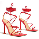 Mollyshoe Around-The-Ankle Lace-Up Closure Open Squared Toe Heels