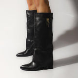 Mollyshoe Comfy Leather Hidden Wedge Heel Roman Boots