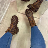 Mollyshoe Checkerboard Pattern Lace Up Chunky Sole Boots