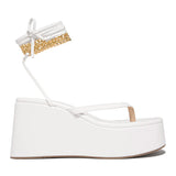 Mollyshoe Ankle Chain Lace-Up Thong Entry Wedge Platform Sandals