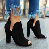 Mollyshoe Women Solid Peep Toe Chunky Heeled Boots