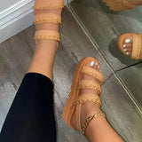 Mollyshoe Women Comfotable Fashion Pu Chain Adjusting Buckle Thick Bottom Sandals
