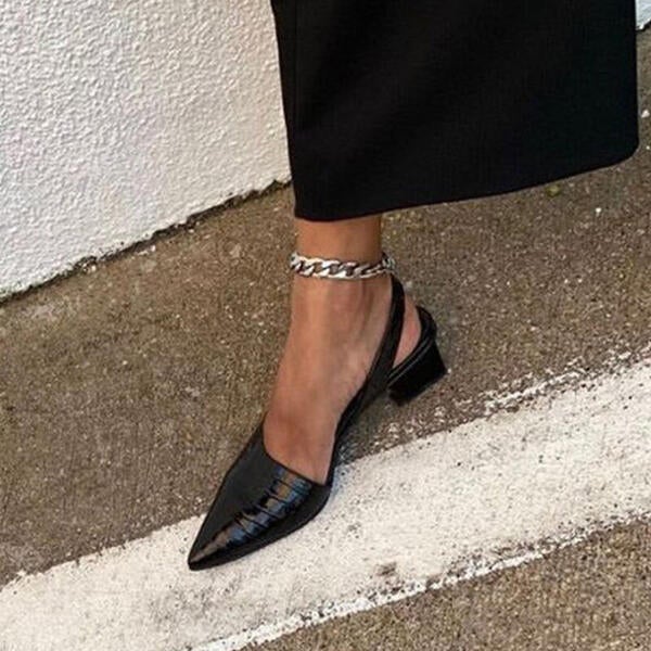 Mollyshoe Women's Fashion Slingback Pointed Toe Chunky Low Heels