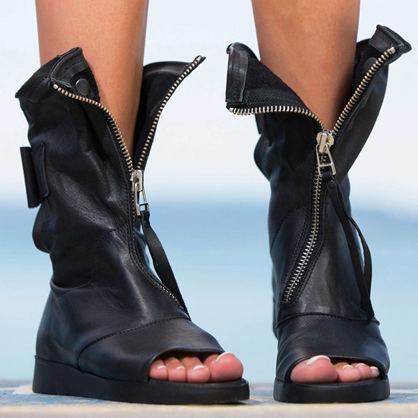 Mollyshoe Women Soft Leather Zipper Summer Boots